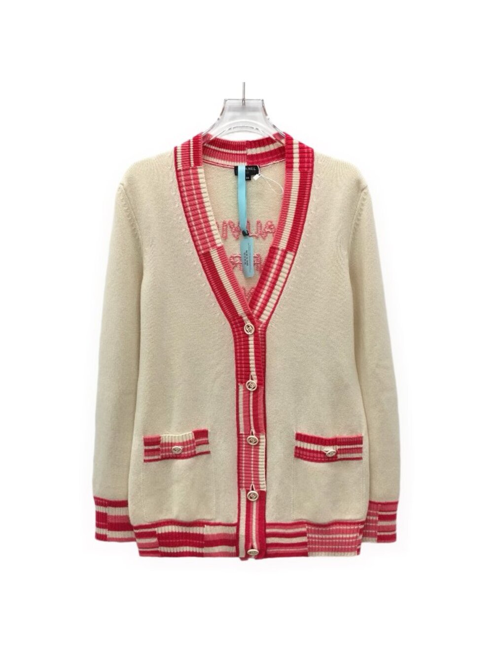 Chanel Color-Block Cashmere V-Neck Knit Cardigan